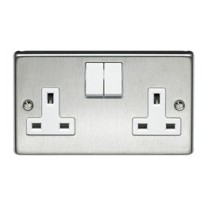 Volex Stainless Steel 13A double switch socket without neon - Ahuja Electricals - UAE largest distributors of electricals goods