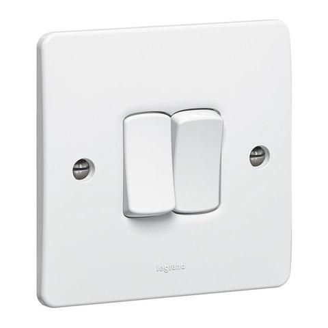 Synergy White - 2 gang 1 way switch  - Legrand 730024