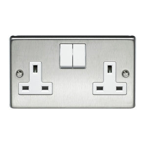 Volex Stainless Steel 13A double switch socket without neon - Ahuja Electricals - UAE largest distributors of electricals goods 
